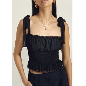 ARITZIA Wilfred Ballad Camisole Tank Top Black Small Smocked Chiffon Ribbon Tie